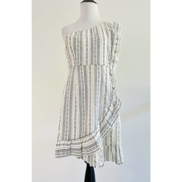 Line and Dot | Womens White One Shoulder Fit & Flare Edna Mini Dress Size Medium - Picture 4 of 13